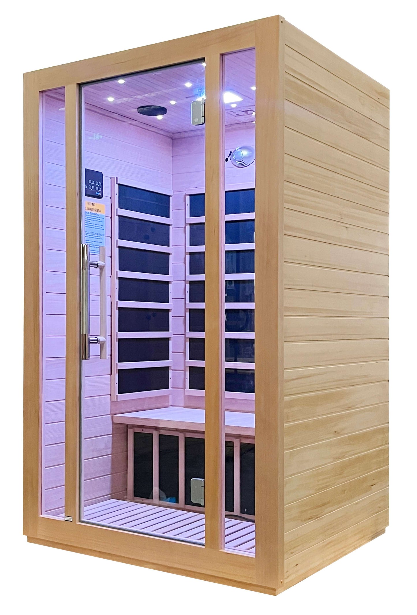 SteamSpa 2-Person Hemlock Wooden Indoor Infrared Sauna with Bluetooth &amp; Touch Control SC-SS0008-2P left