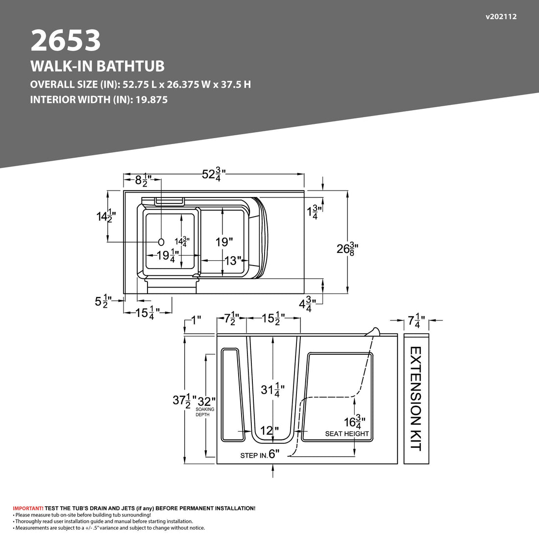 Coupe Series 26 in. x 53 in. Left Drain Quick Fill Walk-In Whirlpool Tub with Powered Fast Drain in Biscuit — primary view