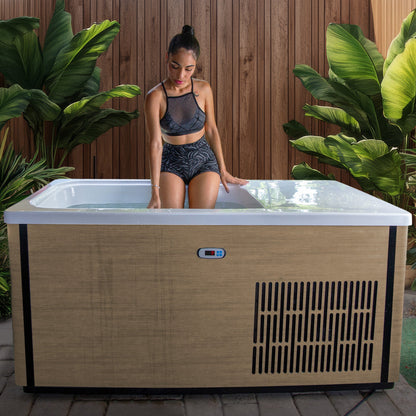 Iroquois 67" 1-Person Mono-Jet All-in-One Cold Plunge & Hot Tub with Built-In Chiller/Heater in Chestnut
