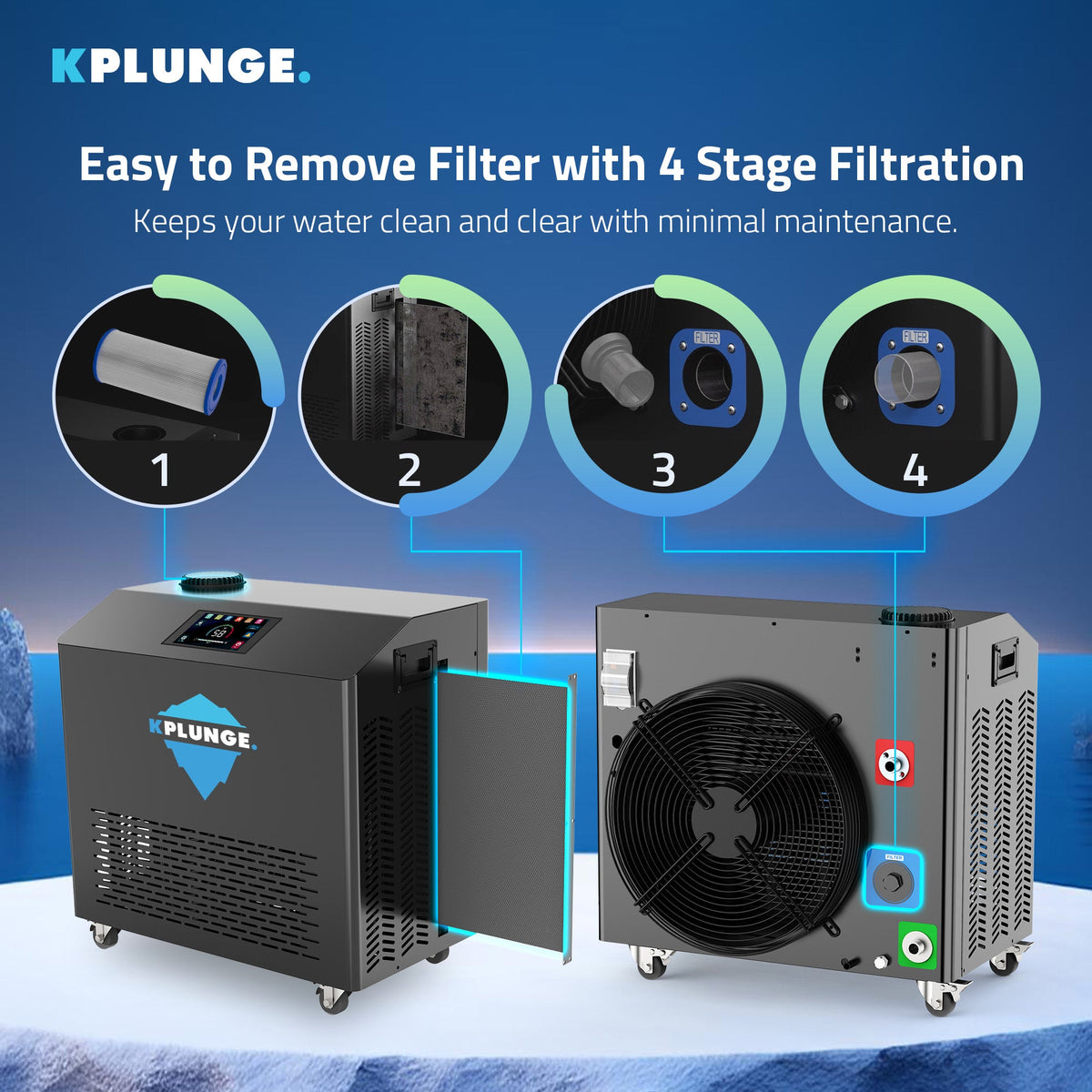 Gale 1 HP Cold Plunge Chiller and Heater in Black with 38°F–104°F Cooling & Heating, WiFi App Control, and Filter
