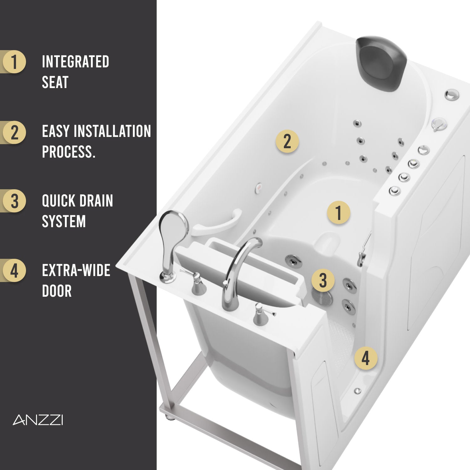 Coupe Premier 53 - 60 in x 28 in. Left Drain Air and Whirlpool Jetted Walk-in Tub in White — alternate product view 3