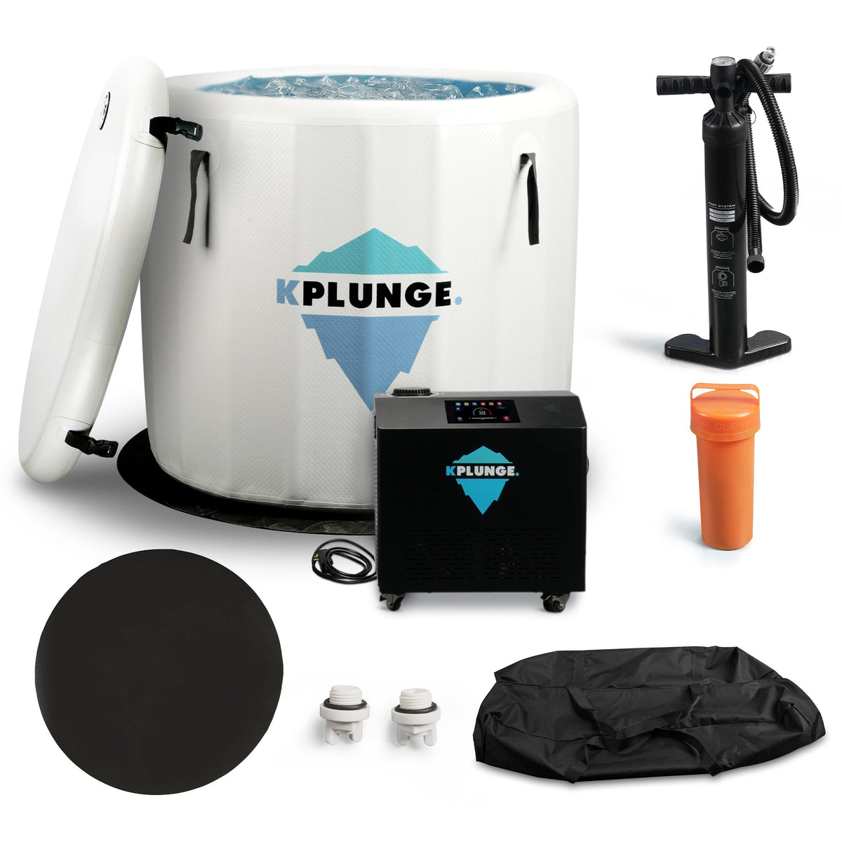 Arctic Fox 39" 1-Person Inflatable Cold Plunge & Hot Tub with 1 HP Chiller and Heater in Gray, what's included