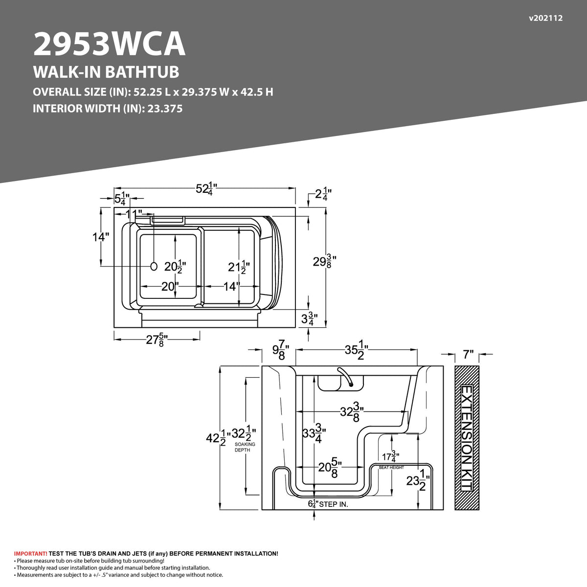 Coupe Series 29 in. x 53 in. Right Drain Wheelchair Access Walk-In Whirlpool and Air Tub with Powered Fast Drain — view 2