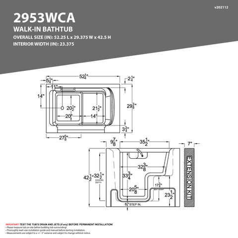 Coupe Series 29 in. x 53 in. Right Drain Wheelchair Access Walk-In Air Tub in White