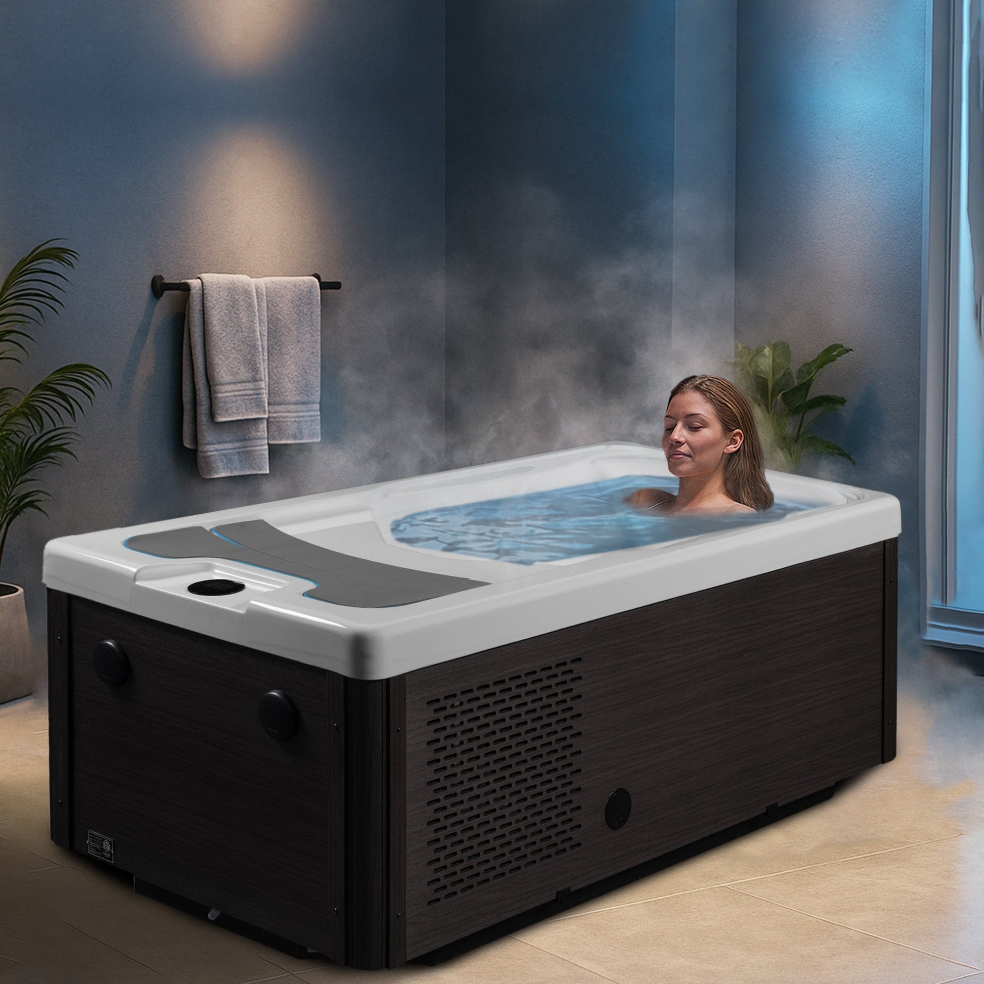 Borealis 69" 1-Person 2-Jet All-in-One Cold Plunge & Hot Tub with Built-In Chiller, Lights & WiFi in White