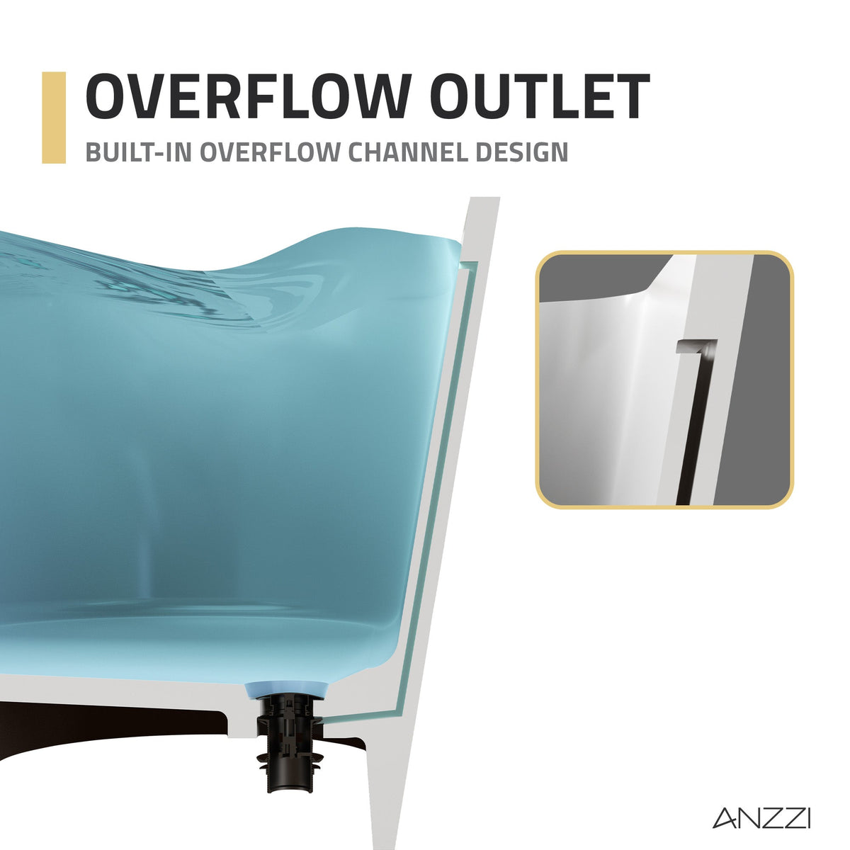 FT-AZ503 freestanding bathtub - overflow outlet detail