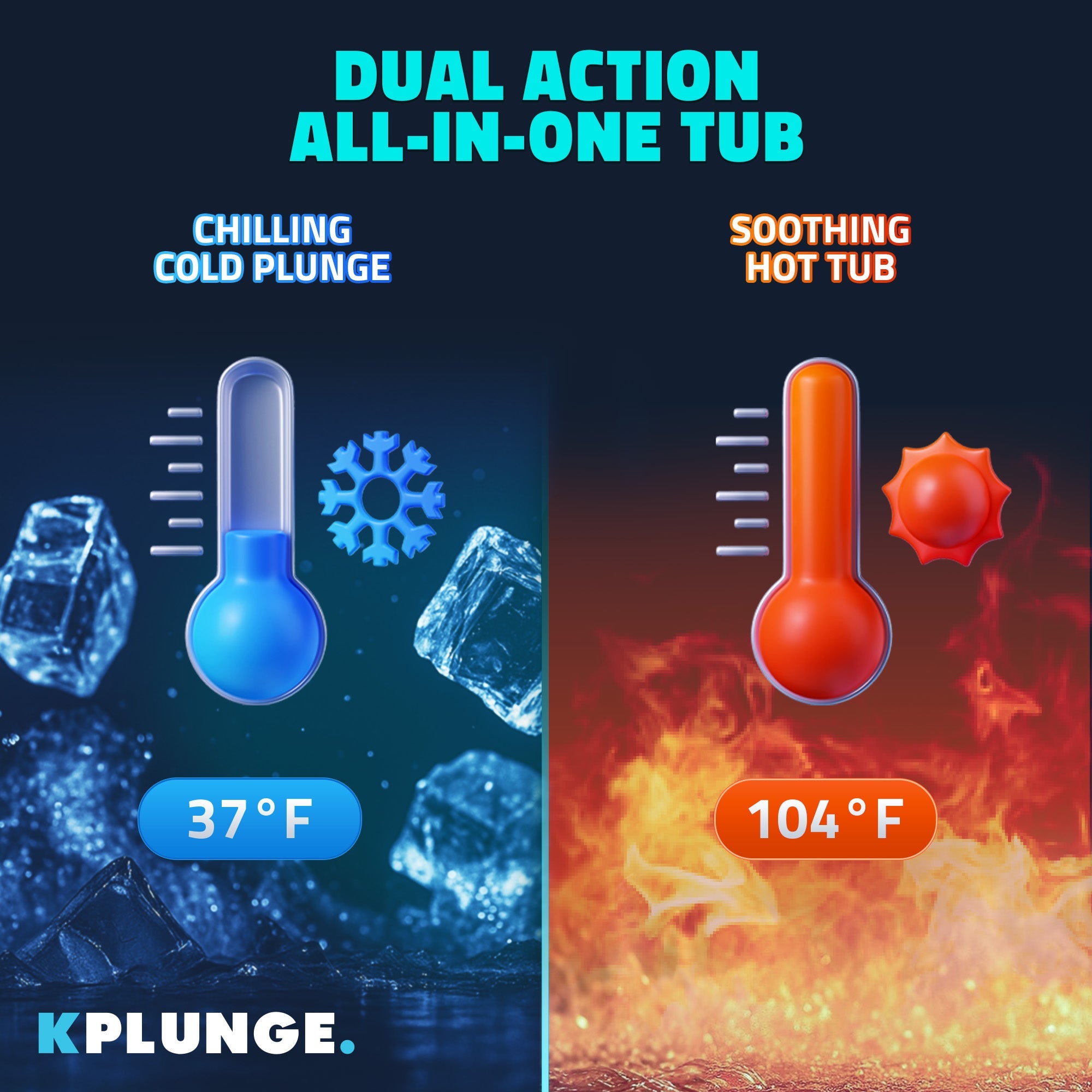 Borealis 69" 1-Person 2-Jet All-in-One Cold Plunge & Hot Tub with Built-In Chiller, Lights & WiFi in Blue, dual action