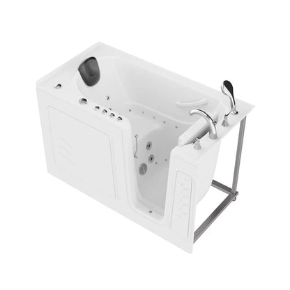 Right Drain White walk-in bathtub with faucet and control panel on a white background