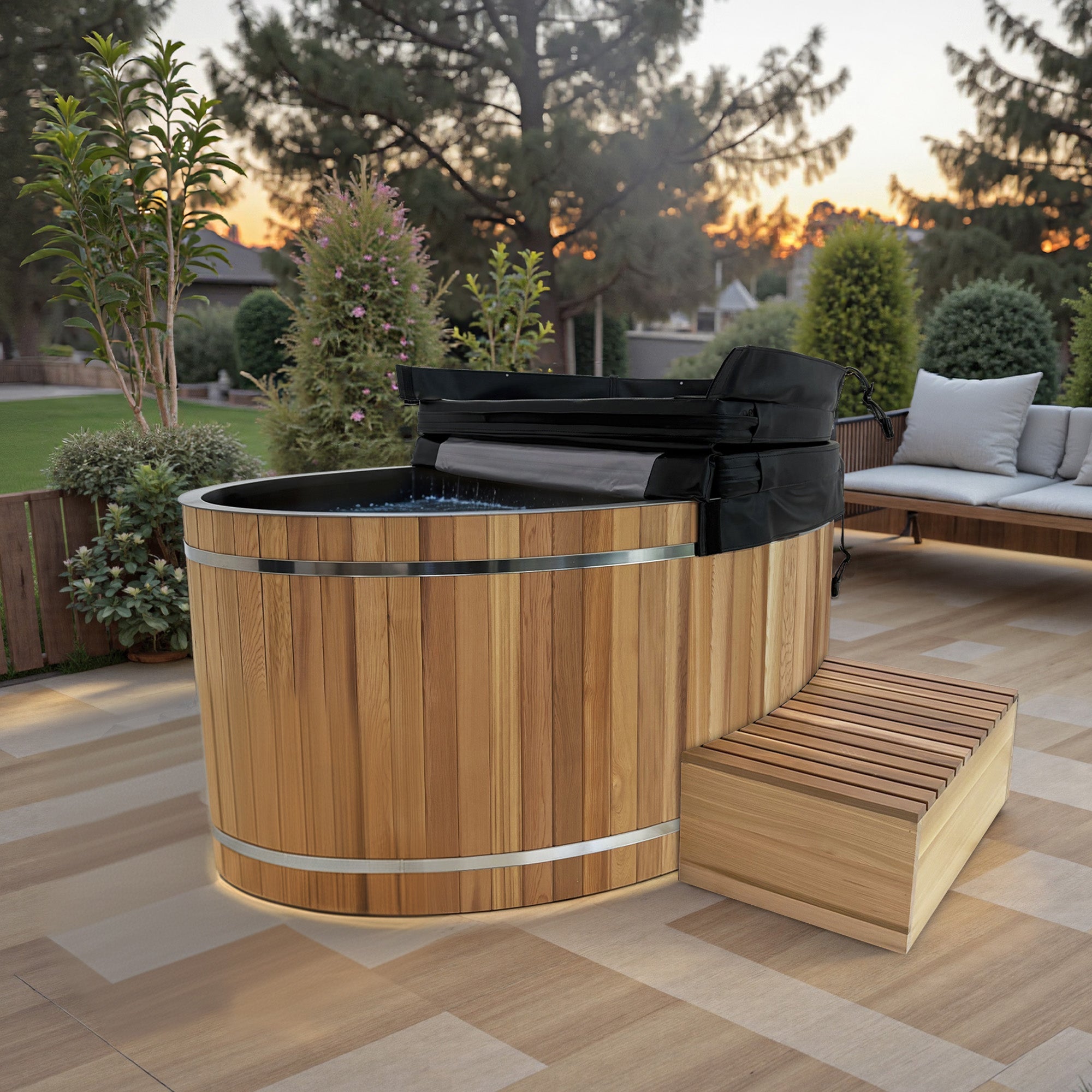 62" 2-Person Cedar Cold Plunge & Hot Tub with 24" Depth and 169-Gallon Capacity in Natural Finish
