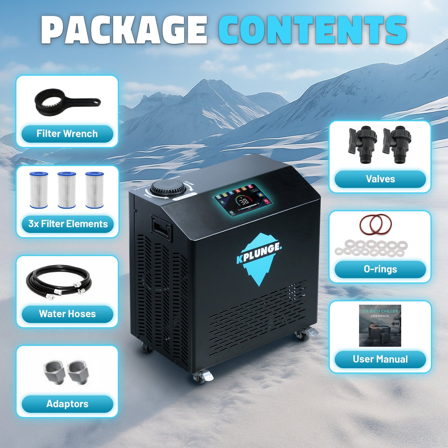 Gale ¾ HP Cold Plunge Chiller and Heater in Black with 38°F–104°F Cooling & Heating, WiFi App Control, and Filter
