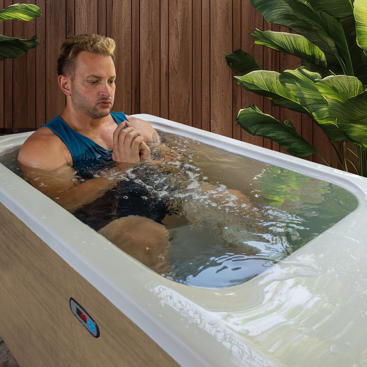 Iroquois 67" 1-Person Mono-Jet All-in-One Cold Plunge & Hot Tub with Built-In Chiller/Heater in Chestnut