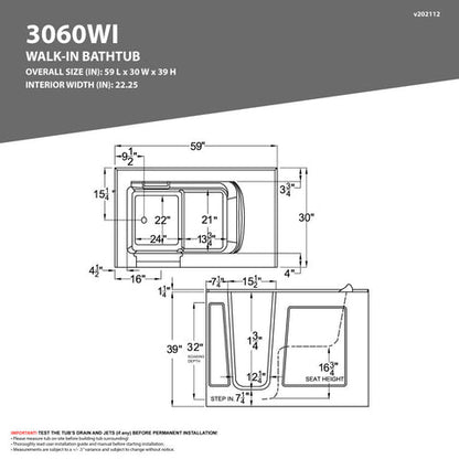 30 in. x 60 in. Right Drain Quick Fill Walk-In Whirlpool and Air Tub with Powered Fast Drain in White