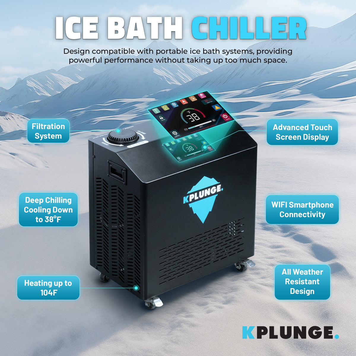Gale 1 HP Cold Plunge Chiller and Heater in Black with 38°F–104°F Cooling & Heating, WiFi App Control, and Filter
