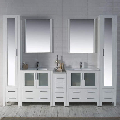 Blossom Sydney 102 Inch Vanity Base in White / Espresso / Metal Grey. Available with Ceramic Double Sinks / Ceramic Double Sinks + Mirrors / Ceramic Double Vessel Sinks / Ceramic Double Vessel Sinks + Mirrors - The Bath Vanities