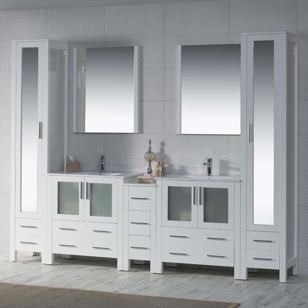 Blossom Sydney 102 Inch Vanity Base in White / Espresso / Metal Grey. Available with Ceramic Double Sinks / Ceramic Double Sinks + Mirrors / Ceramic Double Vessel Sinks / Ceramic Double Vessel Sinks + Mirrors - The Bath Vanities