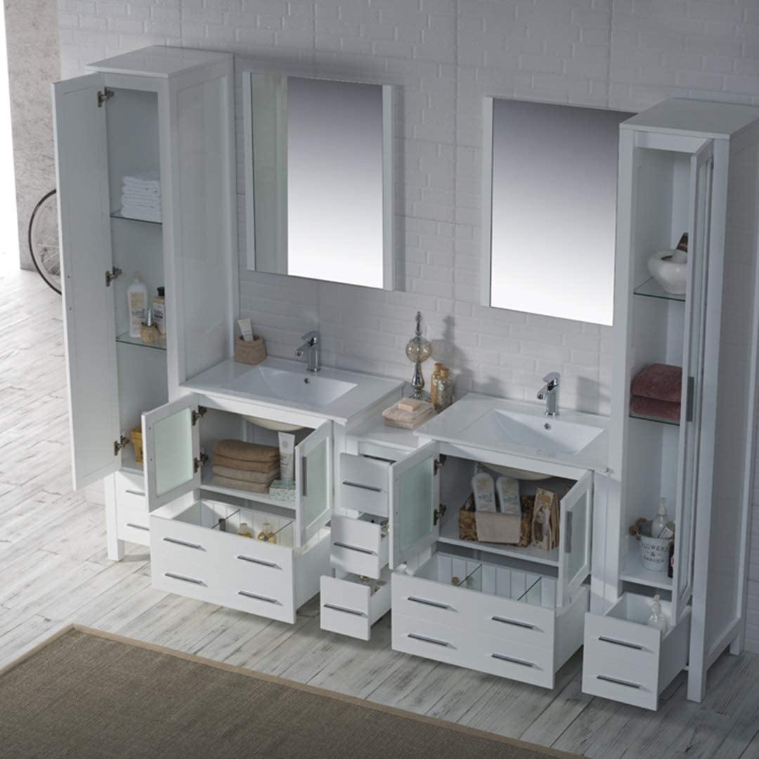 Blossom Sydney 102 Inch Vanity Base in White / Espresso / Metal Grey. Available with Ceramic Double Sinks / Ceramic Double Sinks + Mirrors / Ceramic Double Vessel Sinks / Ceramic Double Vessel Sinks + Mirrors - The Bath Vanities