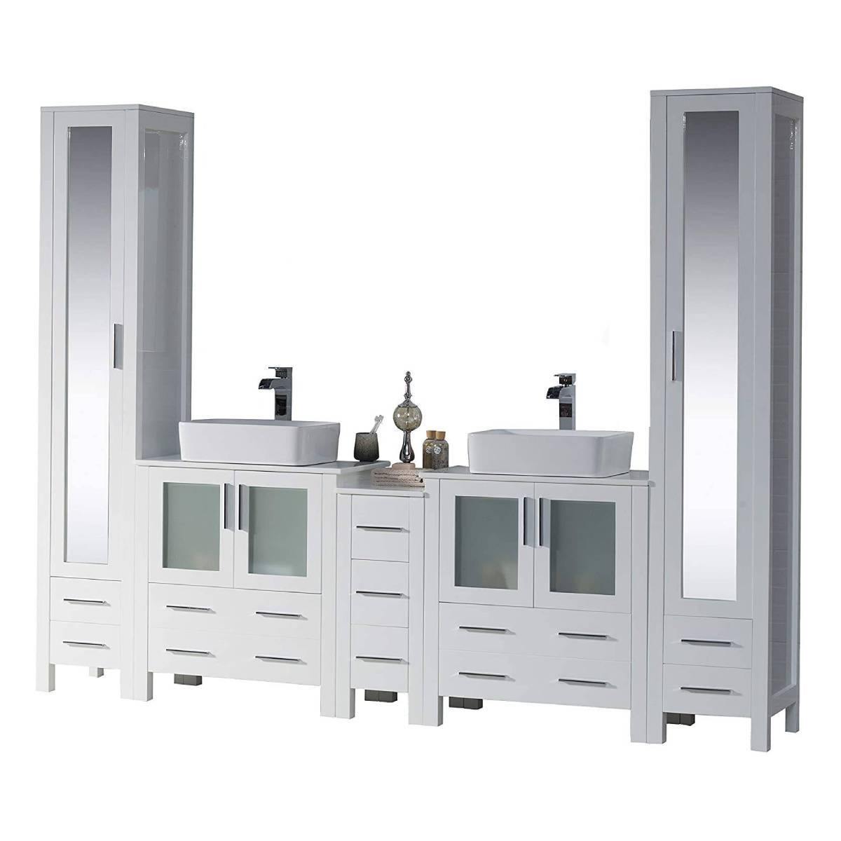 Blossom Sydney 102 Inch Vanity Base in White / Espresso / Metal Grey. Available with Ceramic Double Sinks / Ceramic Double Sinks + Mirrors / Ceramic Double Vessel Sinks / Ceramic Double Vessel Sinks + Mirrors - The Bath Vanities