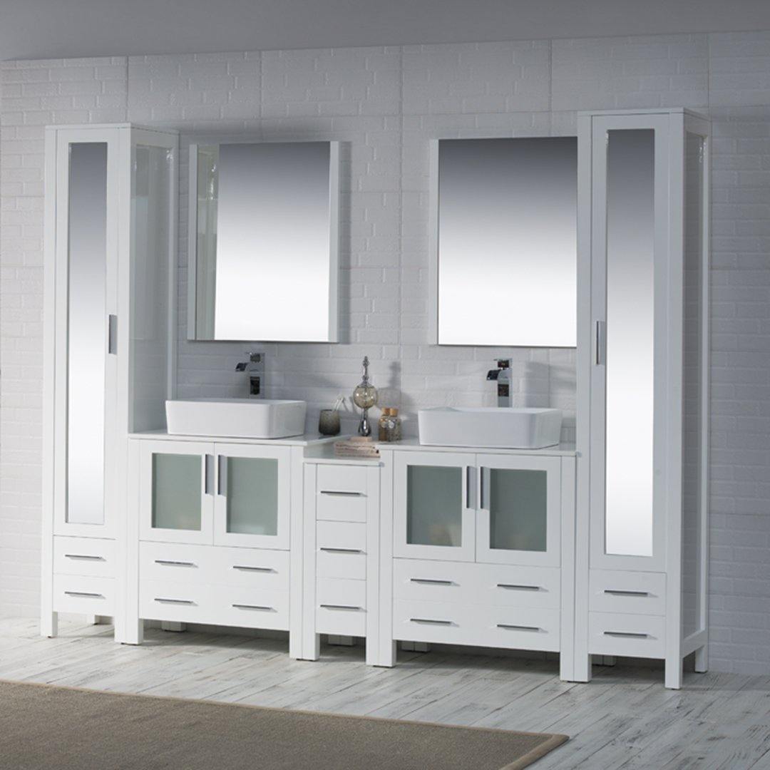 Blossom Sydney 102 Inch Vanity Base in White / Espresso / Metal Grey. Available with Ceramic Double Sinks / Ceramic Double Sinks + Mirrors / Ceramic Double Vessel Sinks / Ceramic Double Vessel Sinks + Mirrors - The Bath Vanities