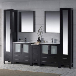 Blossom Sydney 102 Inch Vanity Base in White / Espresso / Metal Grey. Available with Ceramic Double Sinks / Ceramic Double Sinks + Mirrors / Ceramic Double Vessel Sinks / Ceramic Double Vessel Sinks + Mirrors - The Bath Vanities