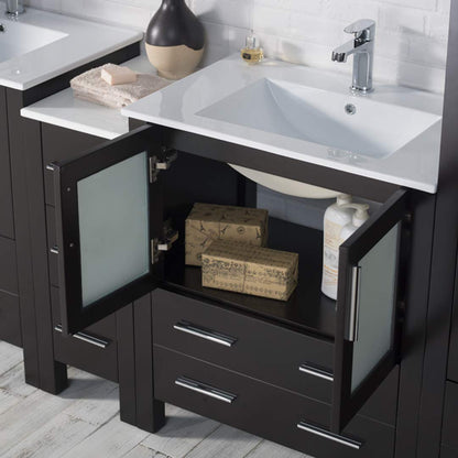 Sydney 102" Double Vanity, Ceramic Vessel Sink, Mirror, Linen Cabinet