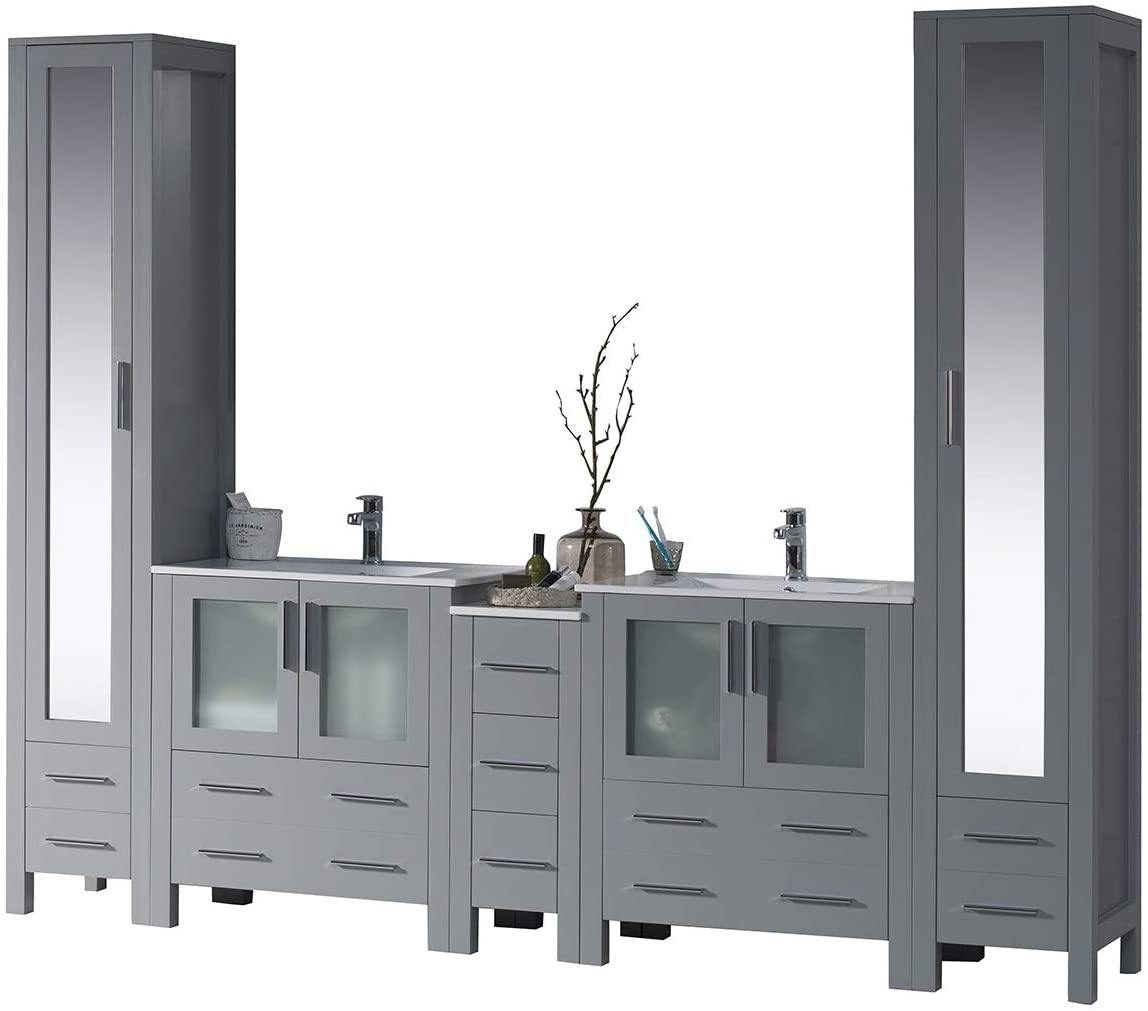 Blossom Sydney 102 Inch Vanity Base in White / Espresso / Metal Grey. Available with Ceramic Double Sinks / Ceramic Double Sinks + Mirrors / Ceramic Double Vessel Sinks / Ceramic Double Vessel Sinks + Mirrors - The Bath Vanities