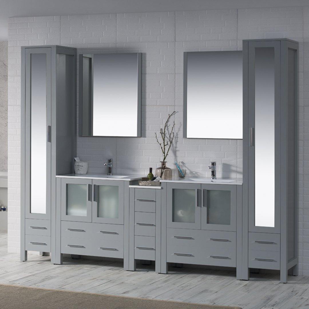 Blossom Sydney 102 Inch Vanity Base in White / Espresso / Metal Grey. Available with Ceramic Double Sinks / Ceramic Double Sinks + Mirrors / Ceramic Double Vessel Sinks / Ceramic Double Vessel Sinks + Mirrors - The Bath Vanities