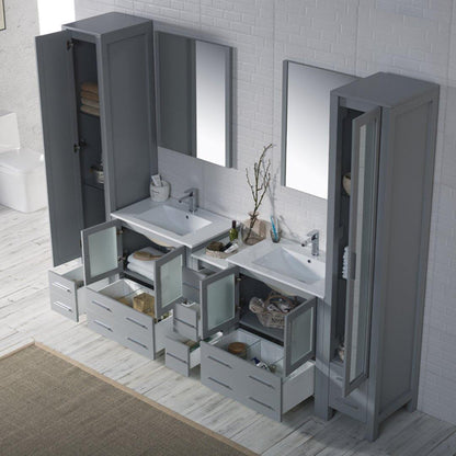 Blossom Sydney 102 Inch Vanity Base in White / Espresso / Metal Grey. Available with Ceramic Double Sinks / Ceramic Double Sinks + Mirrors / Ceramic Double Vessel Sinks / Ceramic Double Vessel Sinks + Mirrors - The Bath Vanities