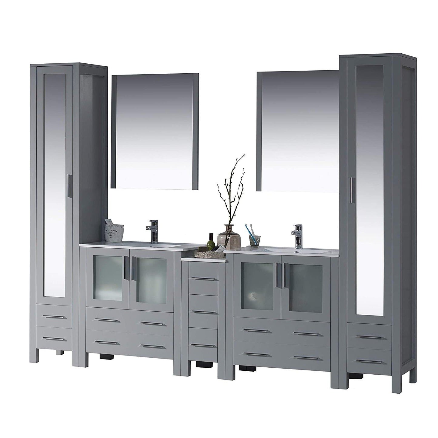 Blossom Sydney 102 Inch Vanity Base in White / Espresso / Metal Grey. Available with Ceramic Double Sinks / Ceramic Double Sinks + Mirrors / Ceramic Double Vessel Sinks / Ceramic Double Vessel Sinks + Mirrors - The Bath Vanities