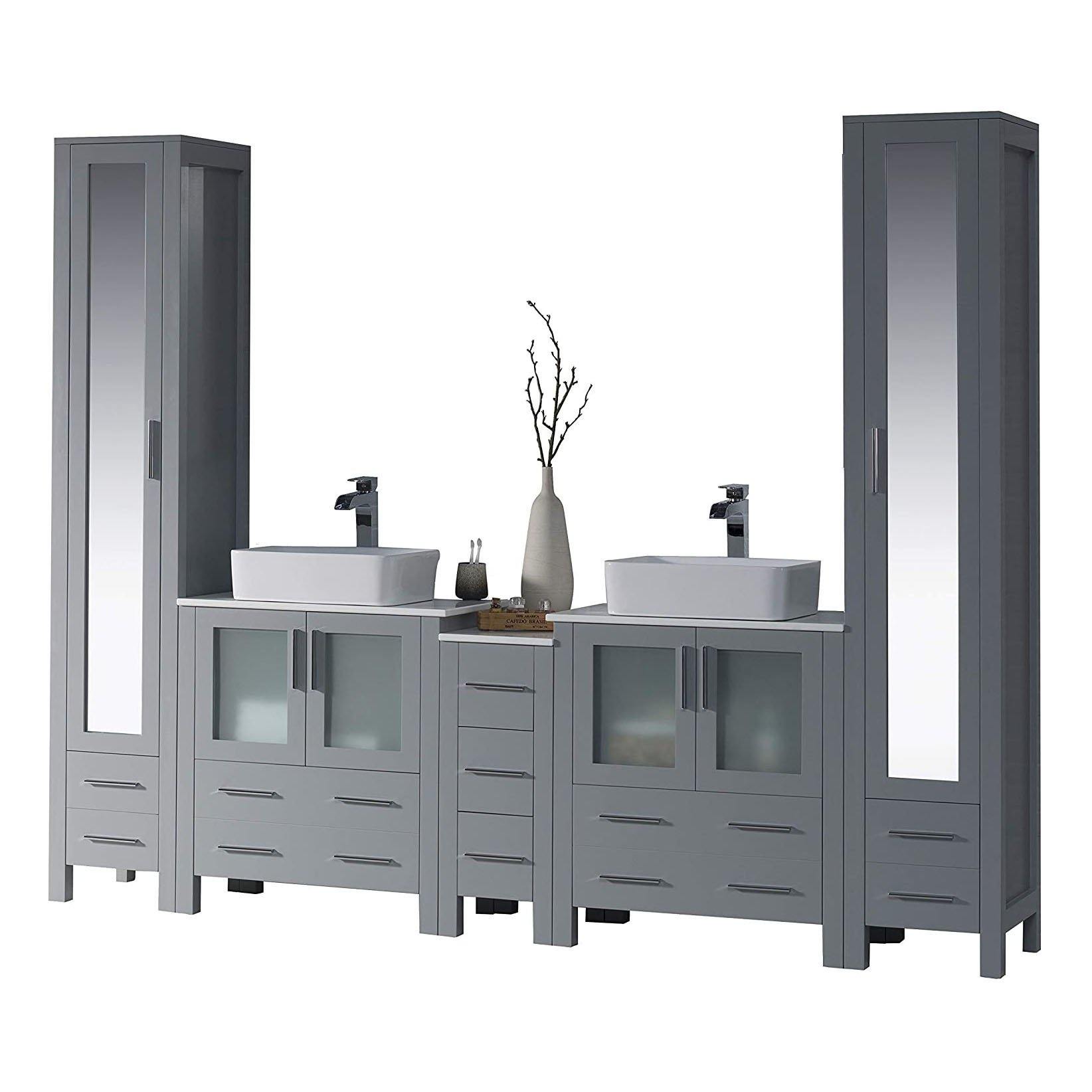 Blossom Sydney 102 Inch Vanity Base in White / Espresso / Metal Grey. Available with Ceramic Double Sinks / Ceramic Double Sinks + Mirrors / Ceramic Double Vessel Sinks / Ceramic Double Vessel Sinks + Mirrors - The Bath Vanities