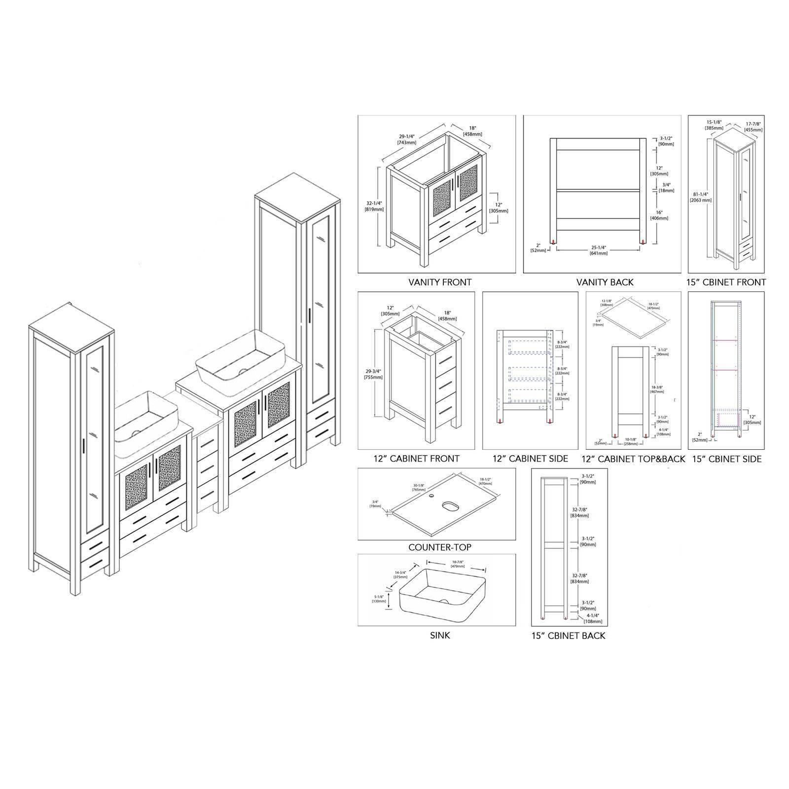 Blossom Sydney 102 Inch Vanity Base in White / Espresso / Metal Grey. Available with Ceramic Double Sinks / Ceramic Double Sinks + Mirrors / Ceramic Double Vessel Sinks / Ceramic Double Vessel Sinks + Mirrors - The Bath Vanities