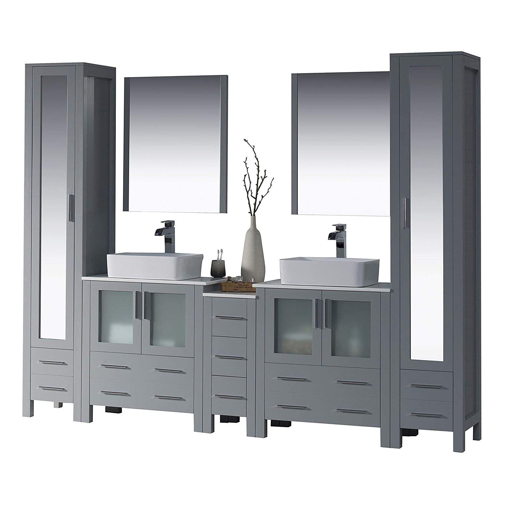 Blossom Sydney 102 Inch Vanity Base in White / Espresso / Metal Grey. Available with Ceramic Double Sinks / Ceramic Double Sinks + Mirrors / Ceramic Double Vessel Sinks / Ceramic Double Vessel Sinks + Mirrors - The Bath Vanities