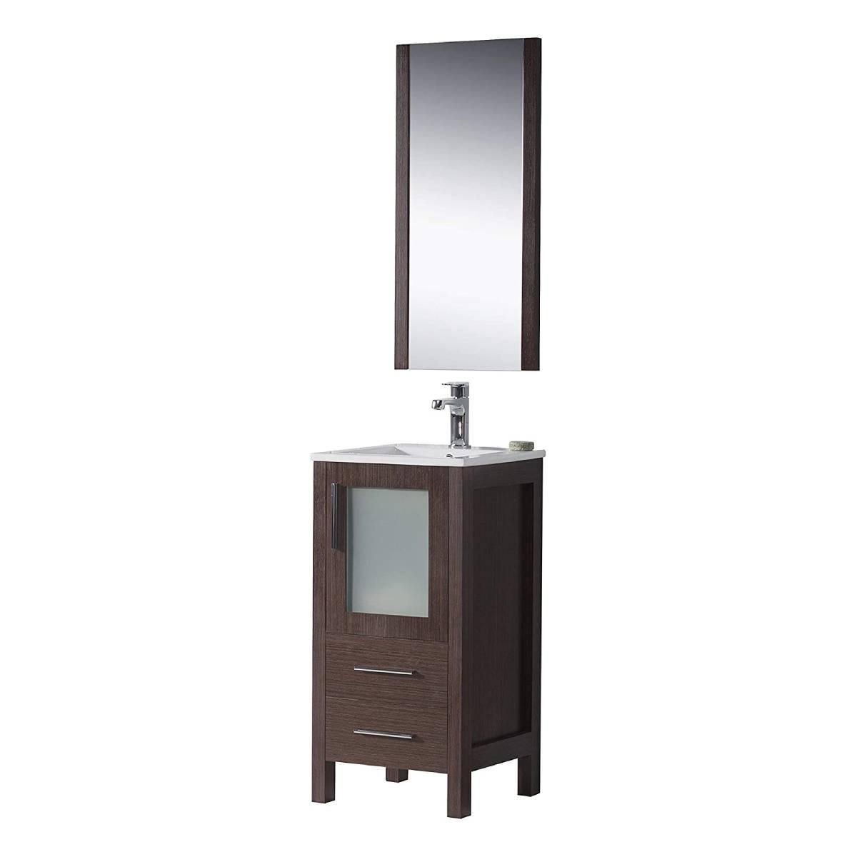 Blossom Sydney 16 Inch Vanity Base in White / Espresso / Wenge / Metal Grey. Available with Ceramic Sink / Ceramic Sink + Mirror. - The Bath Vanities