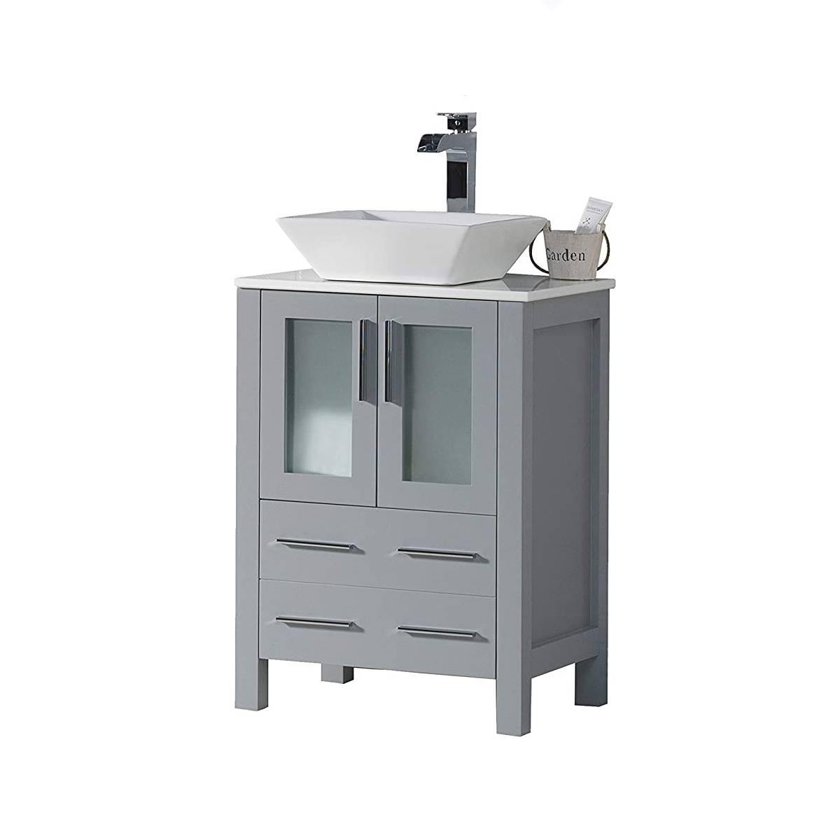 Blossom Sydney 24 Inch Vanity Base in White / Espresso / Metal Grey. Available with Ceramic Sink / Ceramic Sink + Mirror / Ceramic Vessel Sink / Ceramic Vessel Sink + Mirror - The Bath Vanities