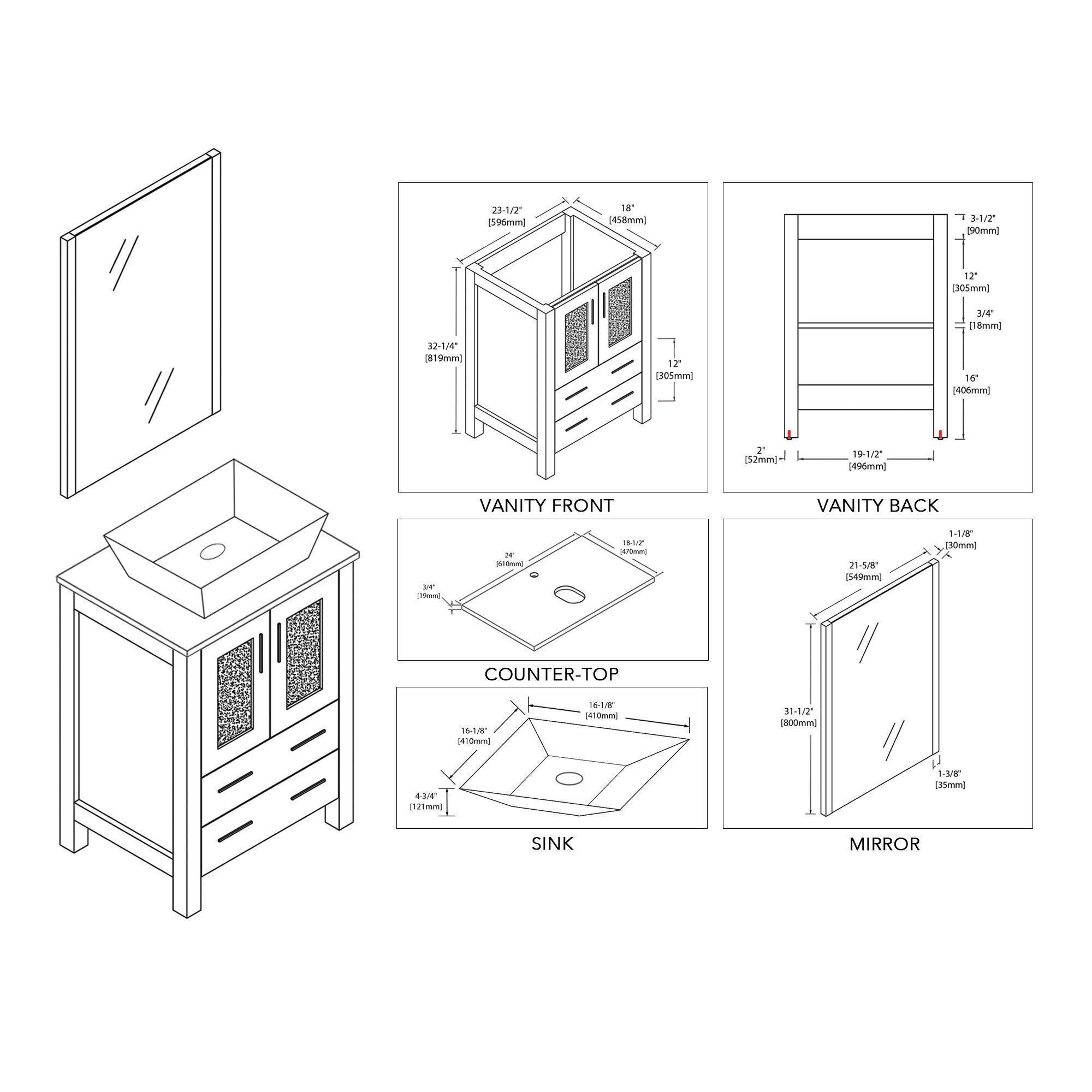 Blossom Sydney 30 Inch Vanity Base in White / Espresso / Metal Grey. Available with Ceramic Sink / Ceramic Sink + Mirror / Ceramic Vessel Sink / Ceramic Vessel Sink + Mirror - The Bath Vanities