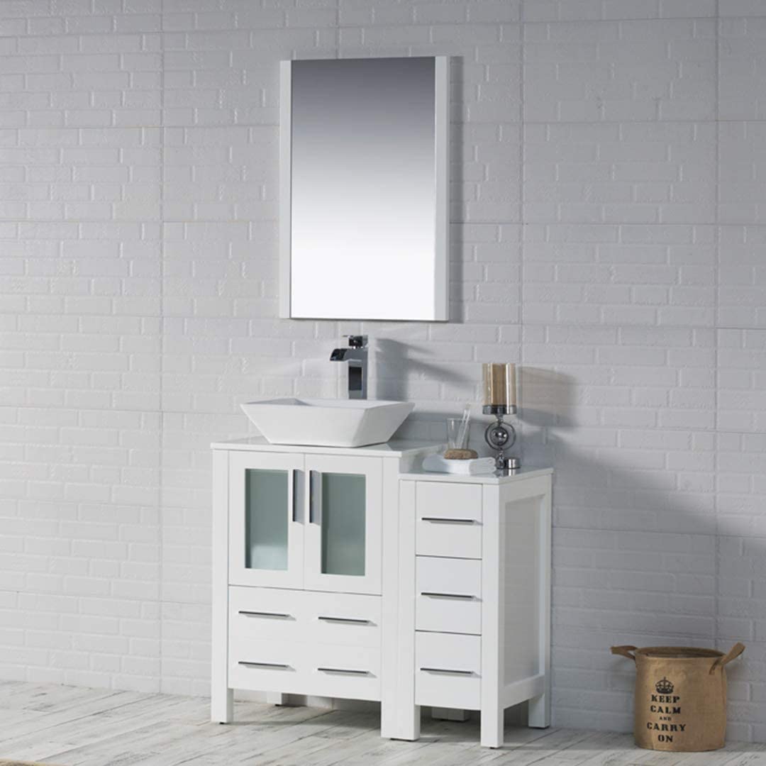 Blossom Sydney 36" Vanity set, Side Cabinet, Vessel Sink, Mirror