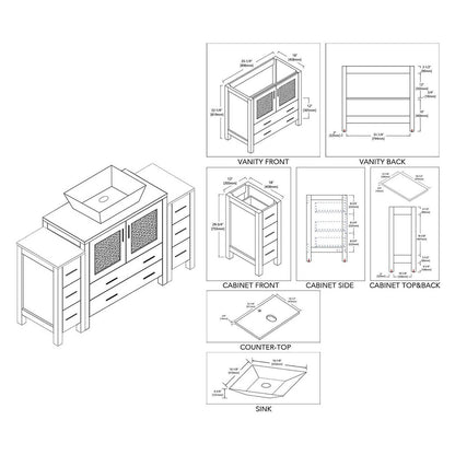 Blossom Sydney 60" Vanity, White, Espresso, Metal Grey, Side Cabinet