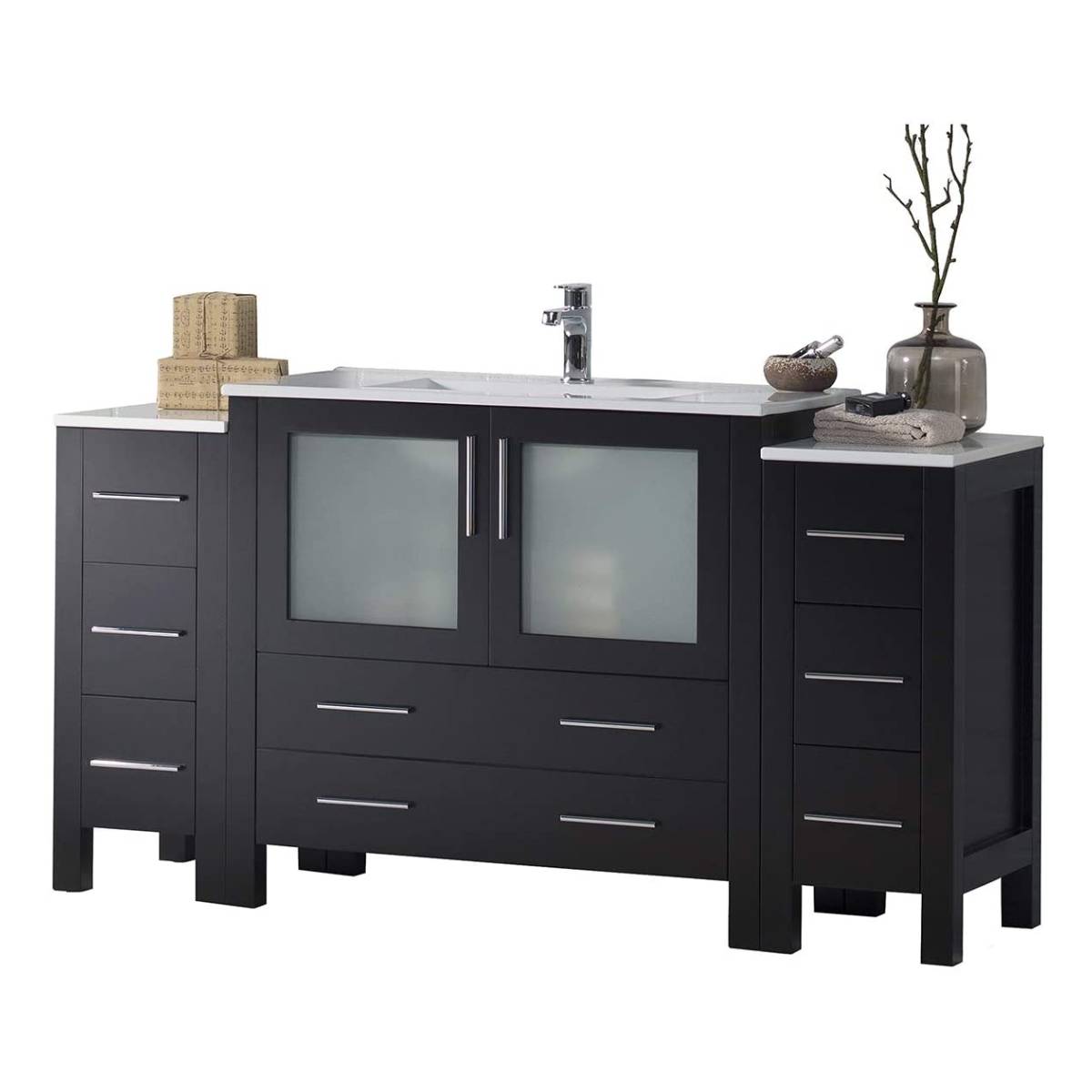 Blossom Sydney 60" Vanity, White, Espresso, Metal Grey, Side Cabinet