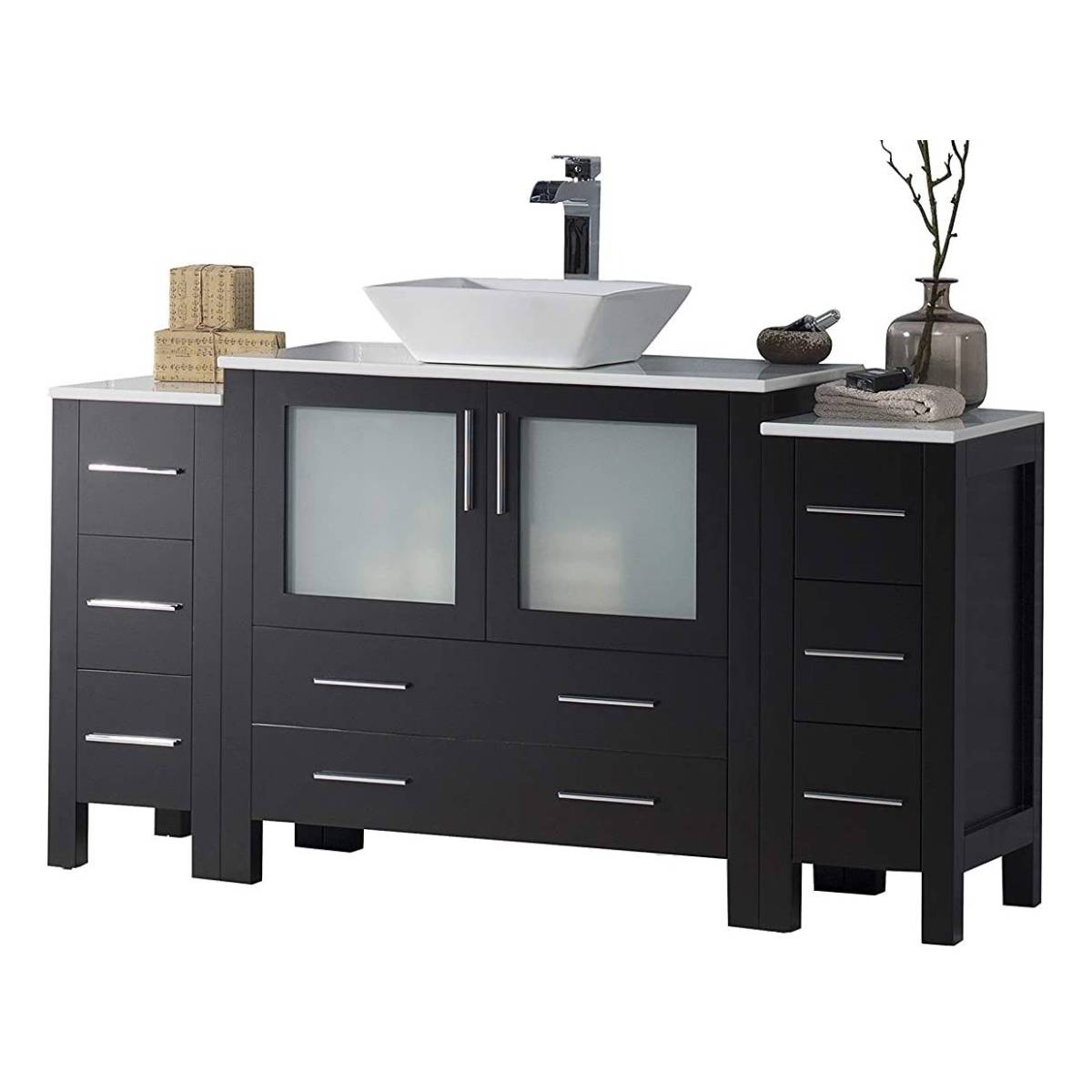 Blossom Sydney 60" Vanity, White, Espresso, Metal Grey, Side Cabinet