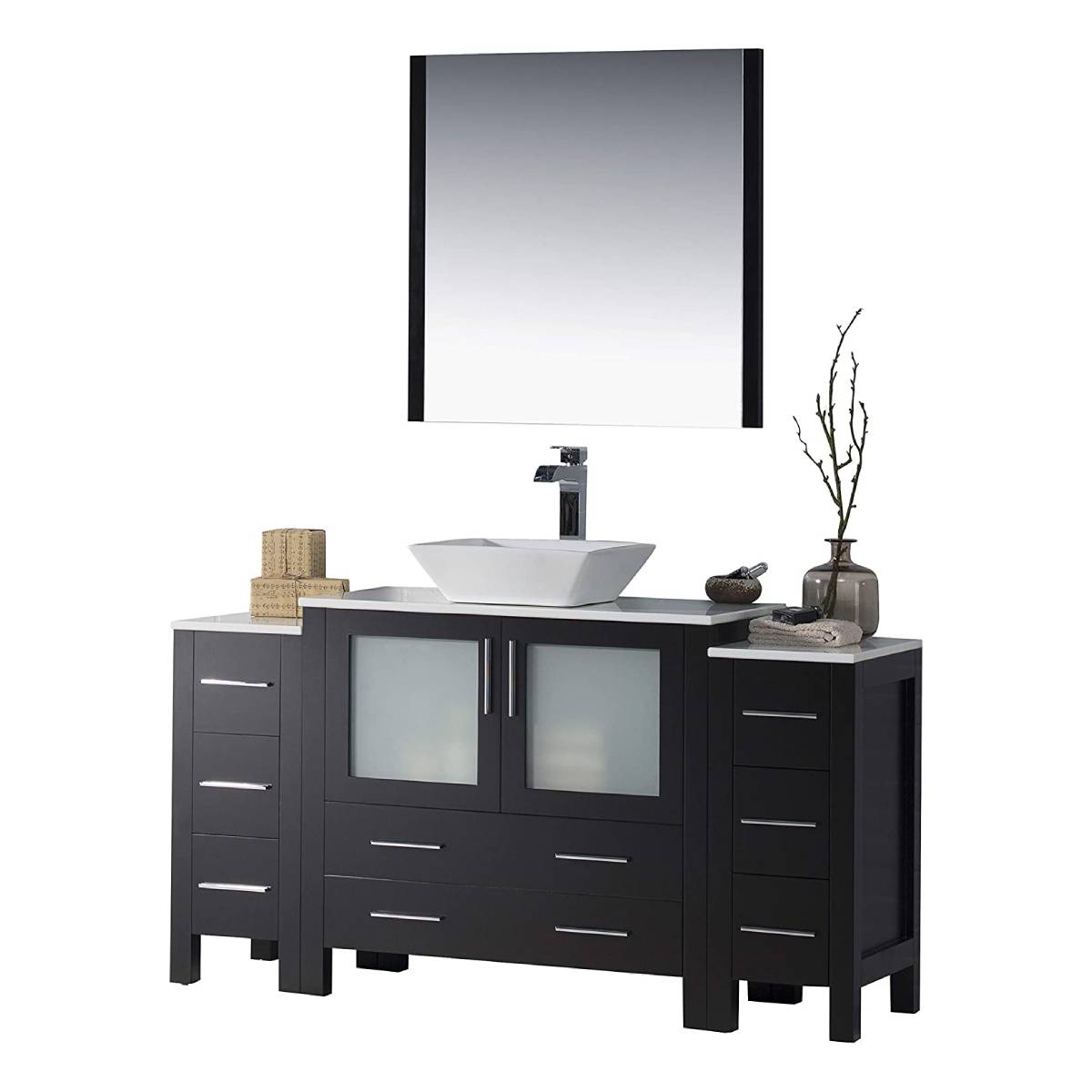 Blossom Sydney 60" Vanity, White, Espresso, Metal Grey, Side Cabinet