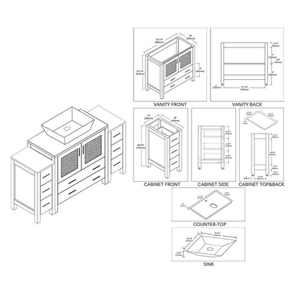 Blossom Sydney 60" Vanity, White, Espresso, Metal Grey, Side Cabinet