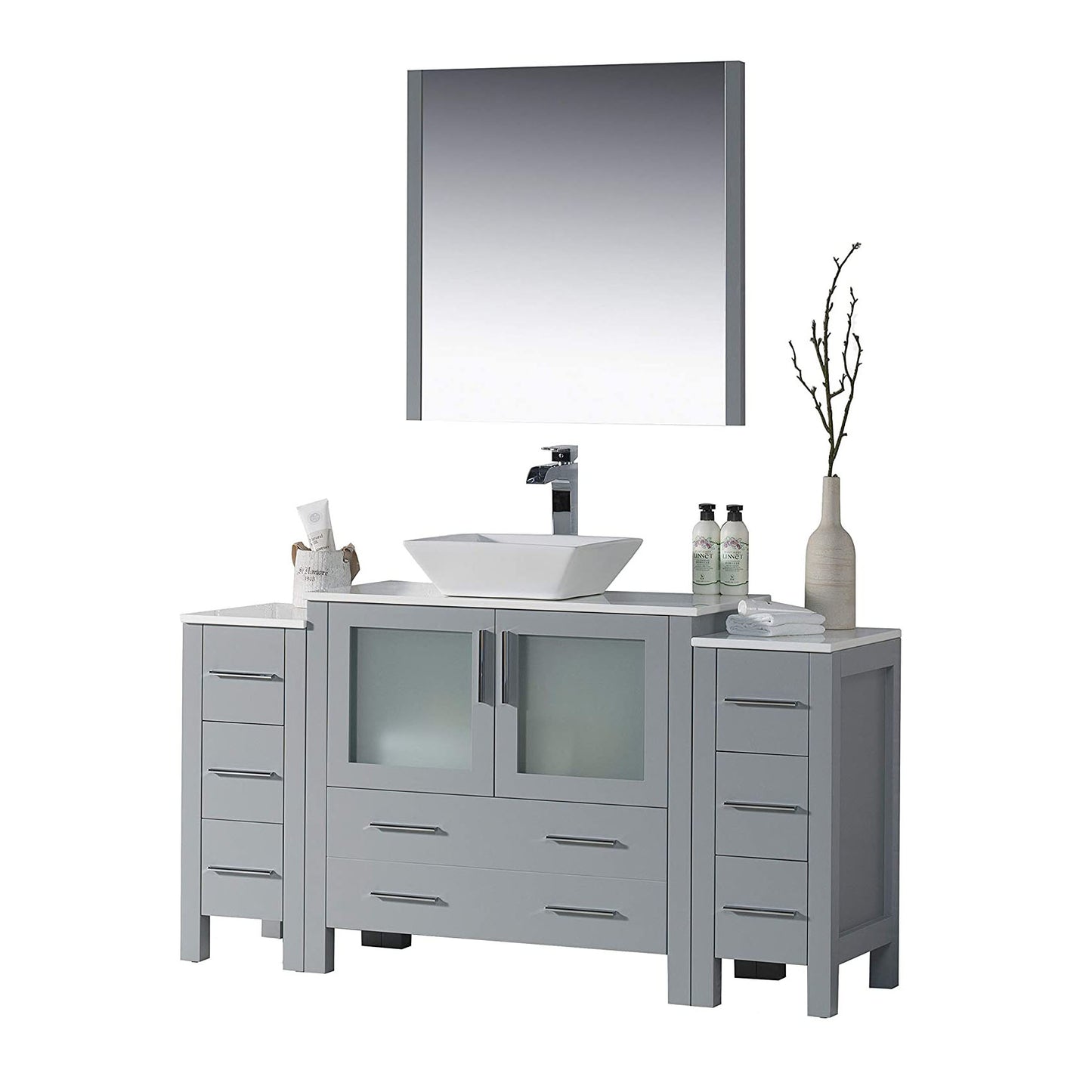 Blossom Sydney 60" Vanity, White, Espresso, Metal Grey, Side Cabinet