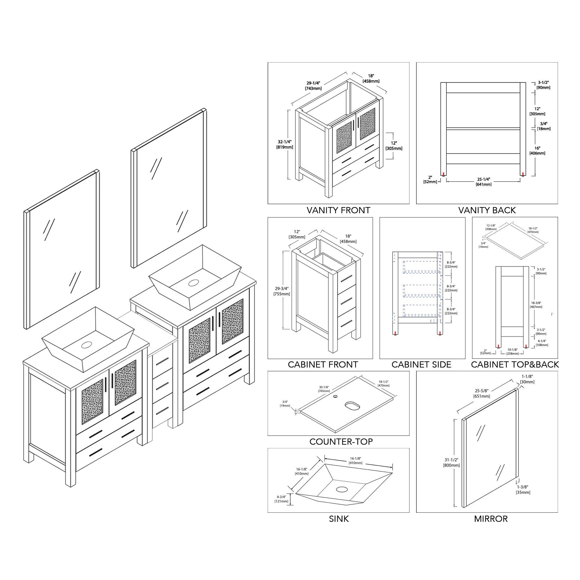 Blossom Sydney 72" Double Vanity Set, White, Espresso, Metal Grey