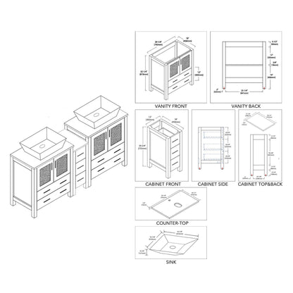 Blossom Sydney 84" Double Vanity Set, White, Espresso, Metal Grey