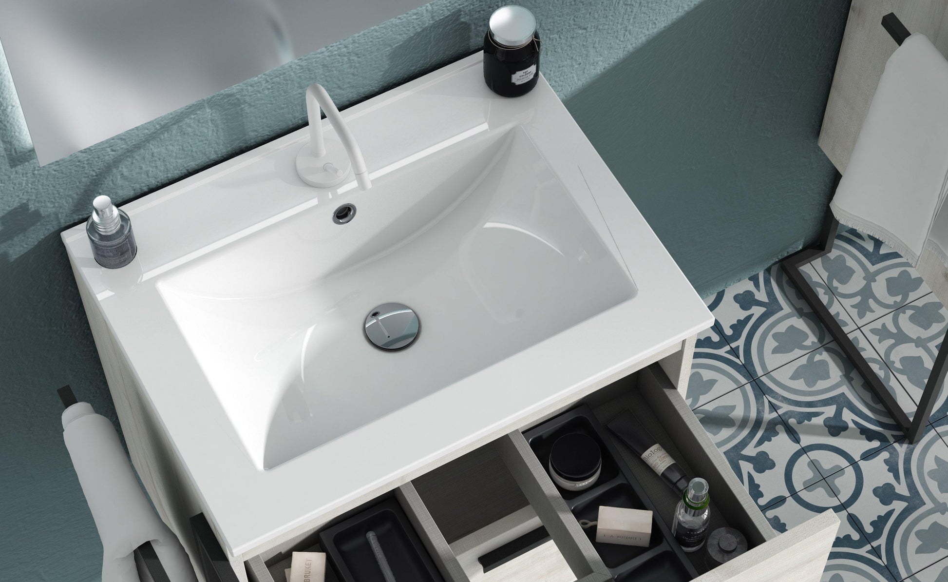 Lucena Bath 32" Décor Tirador Vanity in White, Black, Gray or White and Silver. - The Bath Vanities