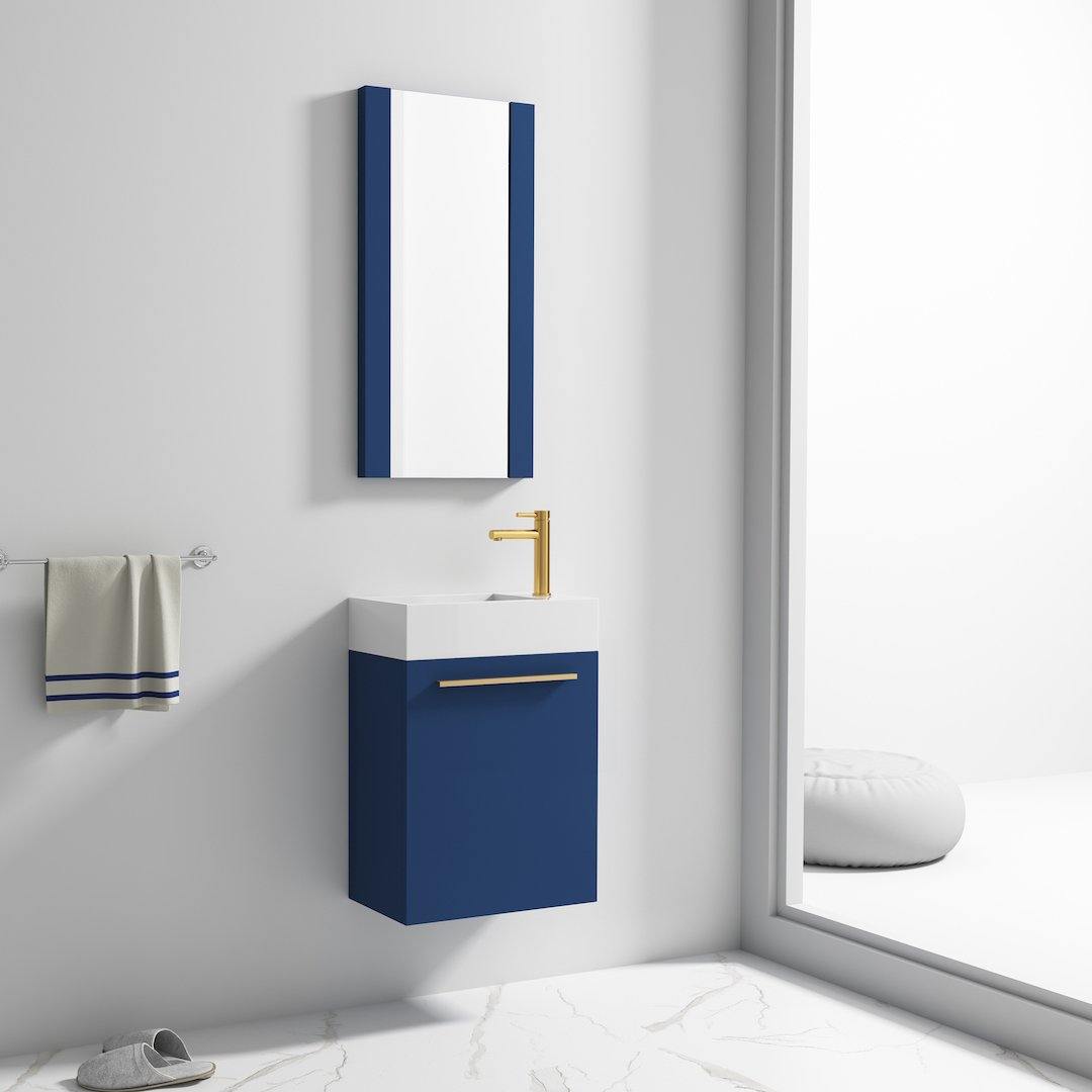 Blossom Colmar 18 Inch Vanity Base in White / Cart Oak / Dark Oak / Navy Blue. Available with Acrylic Sink / Acrylic Sink + Mirror - The Bath Vanities