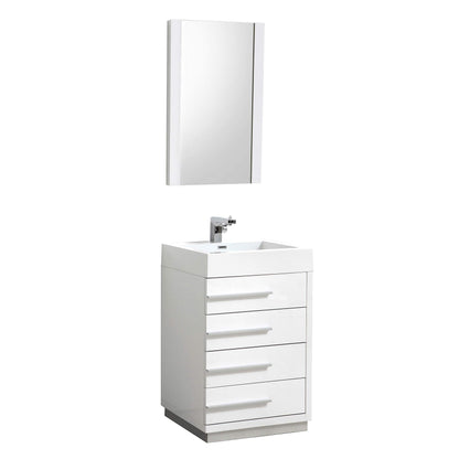 Blossom Barcelona 24 Inch Vanity Base in White / Dark Oak. Available with Acrylic Sink / Acrylic Sink + Mirror - The Bath Vanities