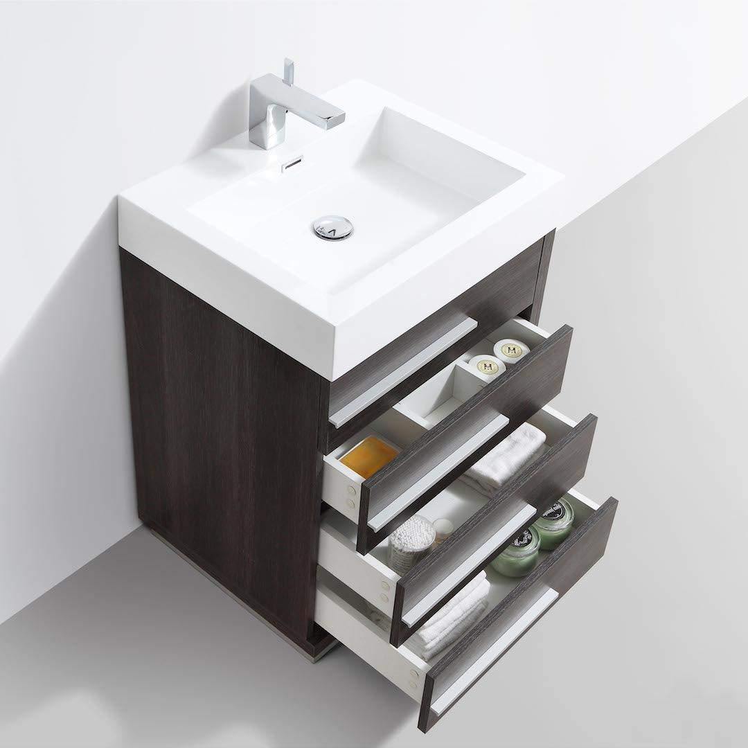 Blossom Barcelona 24 Inch Vanity Base in White / Dark Oak. Available with Acrylic Sink / Acrylic Sink + Mirror - The Bath Vanities