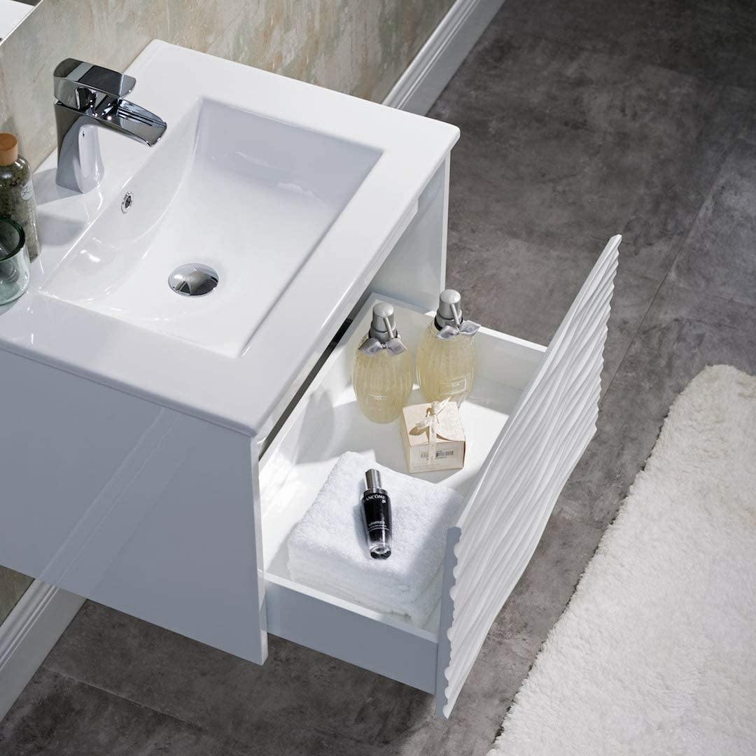 Blossom Paris 24 Inch Vanity Base in White. Available with Ceramic Sink / Ceramic Sink + Mirror - The Bath Vanities