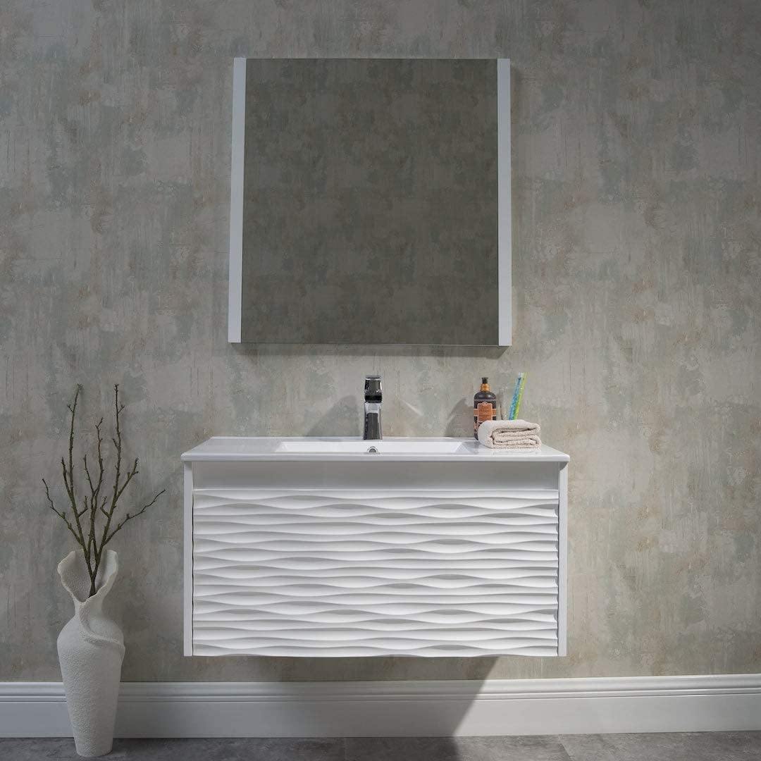 Blossom Paris 36 Inch Vanity Base in White. Available with Ceramic Sink / Ceramic Sink + Mirror - The Bath Vanities