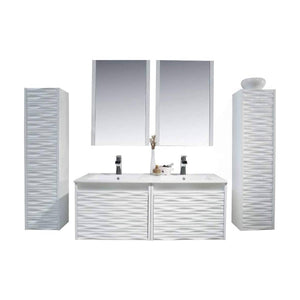 Blossom Paris 48 Inch Vanity Base in White. Available with Ceramic Double Sinks / Ceramic Double Sinks + Mirror / Ceramic Double Sinks + Mirror / Ceramic Double Sinks + Two Mirrors + Two Side Cabinets - The Bath Vanities